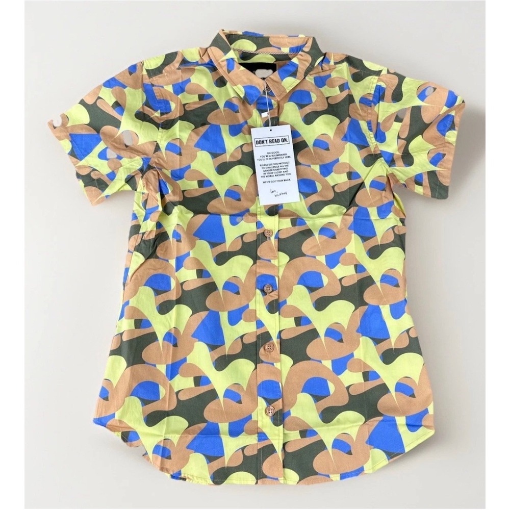 WILDFANG The Essential Short Sleeve Button Up Pop Art Abstract Shirt WN7100 XL